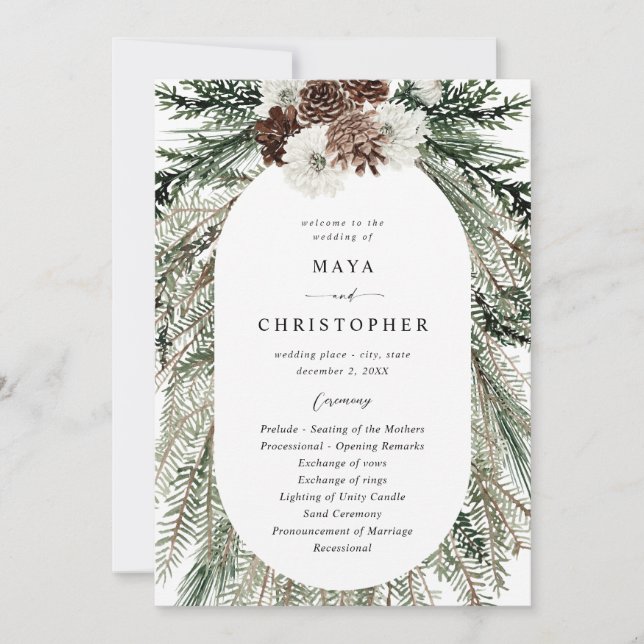 Convite Programa de Cerimônia de Casamento de Inverno Flor (Frente)