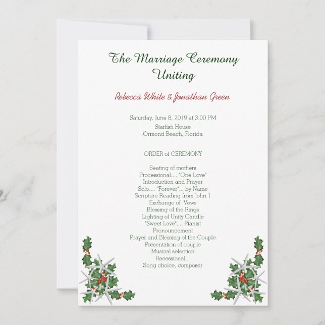 Convite Programa de Cerimônia de Casamento de Praia da Fír (Frente)