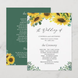 Convite Programa de Cerimônia de Casamento de Sunflower Eu