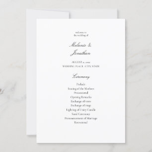 Convite Programa de Cerimônia de Casamento Elegante Branc