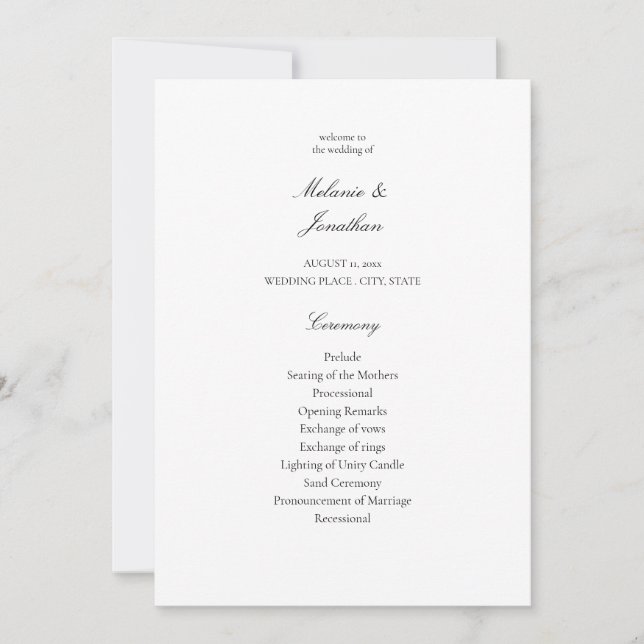 Convite Programa de Cerimônia de Casamento Elegante Branco (Frente)