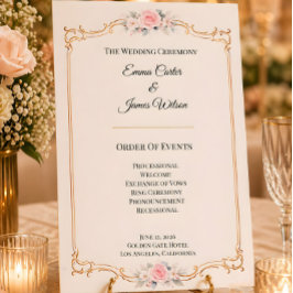 Convite Programa de Cerimônia de Casamento Elegante Rosa