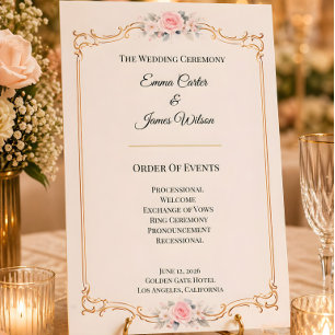 Convite Programa de Cerimônia de Casamento Elegante Rosa