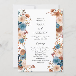 Convite Programa de Cerimônia de Casamento Floral Azul Bei