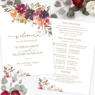 Convite Programa de Cerimônia de Casamento Floral de Abóbo