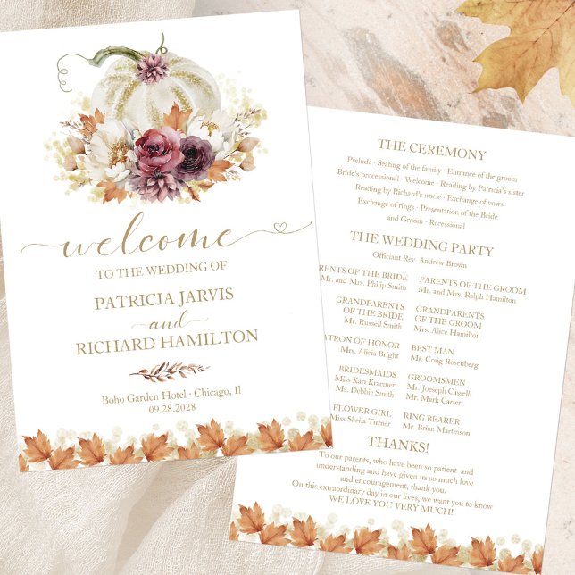 Convite Programa de Cerimônia de Casamento Floral de Abóbo (Criador carregado)