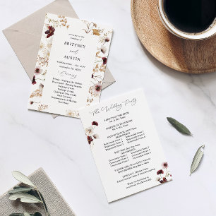 Convite Programa de Cerimônia de Casamento Floral de Flore