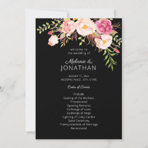 Convite Programa de Cerimônia de Casamento Floral Rosa Bl