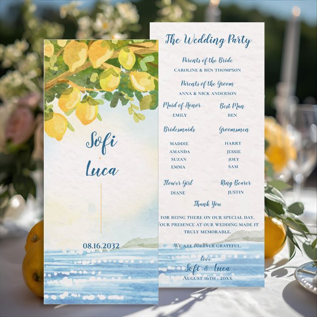 Convite Programa de Cerimônia de Casamento Lemon Grove Cos (Lemon Grove Coastal Wedding Ceremony Program)