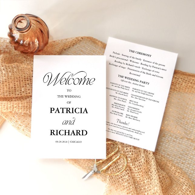 Convite Programa de Cerimônia de Casamento Minimalista Ele (Criador carregado)