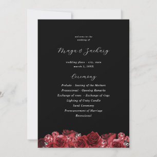 Convite Programa de Cerimônia de Casamento Vermelho Floral