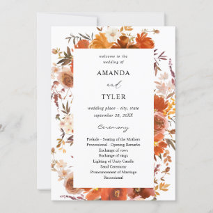 Convite Programa de Cerimônia Floral de Casamento Vermelho