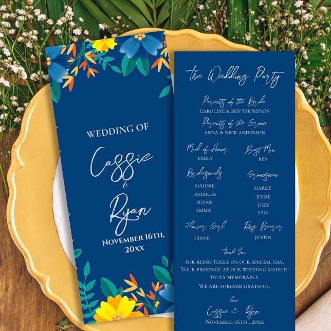 Convite Programa de Detalhes da Cerimônia de Casamento Flo (Yellow Floral Wedding Ceremony Details Program)