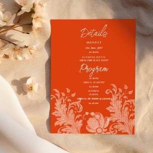 Convite Programa de detalhes de renda floral laranja canel