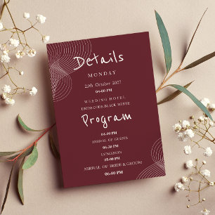 Convite Programa de Detalhes geométricos burgundy Minimali