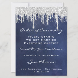 Convite Programa de Evento de Casamento Azul Marinho Prata