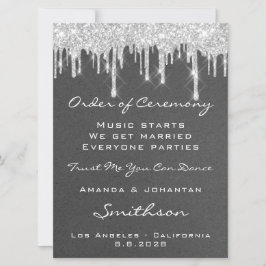 Convite Programa de Evento de Casamento Cinza com Gotejame