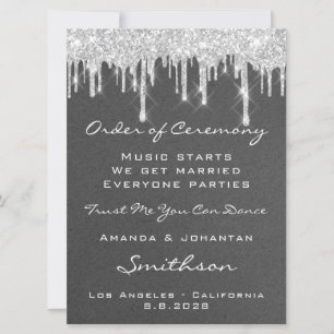 Convite Programa de Evento de Casamento Cinza com Gotejame