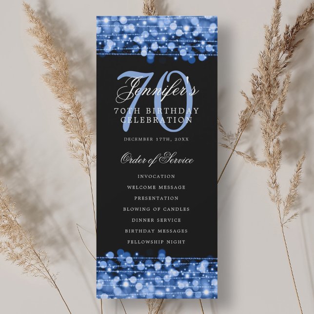 Convite Programa de Festa de Aniversário de 70 anos Elegan (Elegant 70th Birthday Party Program Navy Blue)