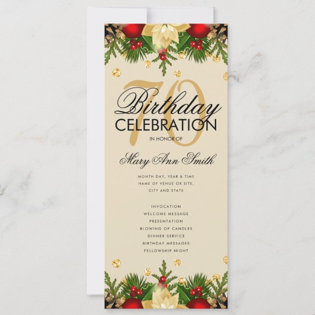 Convite Programa de Festa de aniversário de 70 de Férias D (Frente)