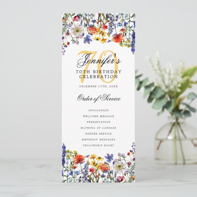 Convite Programa de Festa de aniversário Floral Elegante (Em pé/Frente)