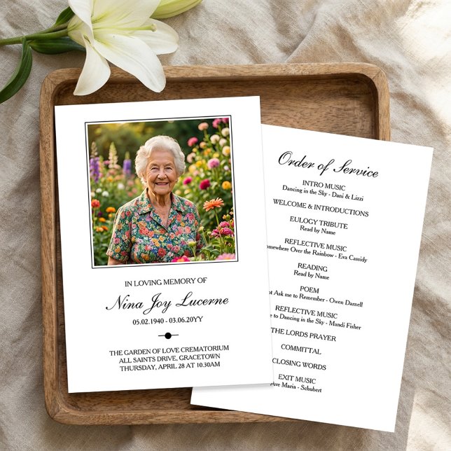 Convite Programa de Funeral com Foto Simples Ordem de Serv (Memorial Order of Service Funeral Program)
