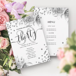Convite Programa de Menu Aniversário do Silver Floral Glit