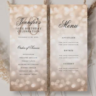 Convite Programa de Menu de Aniversário de 70 anos Elegant