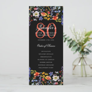 Convite Programa de Menu de Aniversário de 80 anos Floral