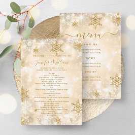 Convite Programa de menu de Casamento no inverno Dourado F