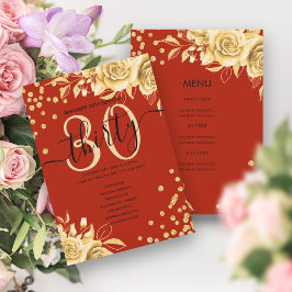 Convite Programa de menu do aniversário de 30 anos Floral 