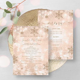 Convite Programa de menu do Casamento no inverno Dourado f
