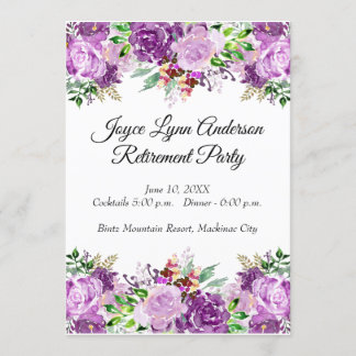 Convite Programa de Mesa de aposentadoria Purple Floral