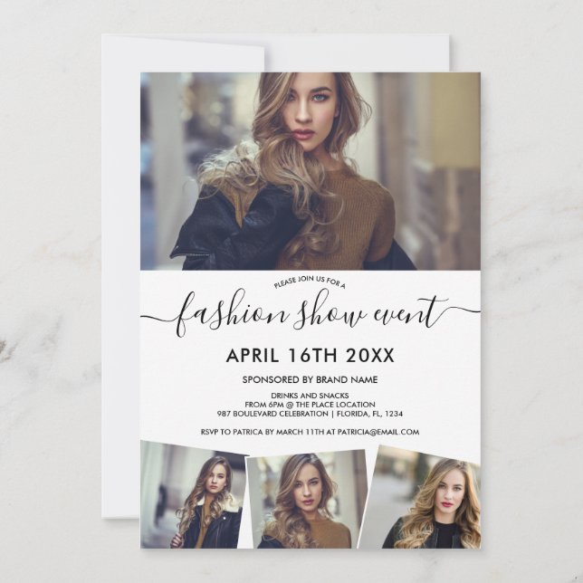 Convite Programa de moda para fotos minimalistas em branco (Verso)