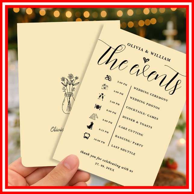Convite Programa de Ordem de Eventos de Casamento Amarelo  (Criador carregado)