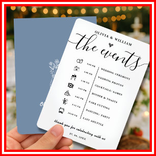 Convite Programa de Ordem de Eventos de Casamento em Azul 