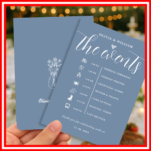 Convite Programa de Ordem de Eventos de Casamento em Azul 