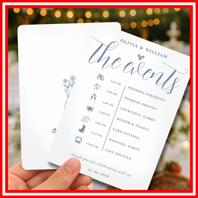 Convite Programa de Ordem de Eventos de Casamento em Azul  (Criador carregado)