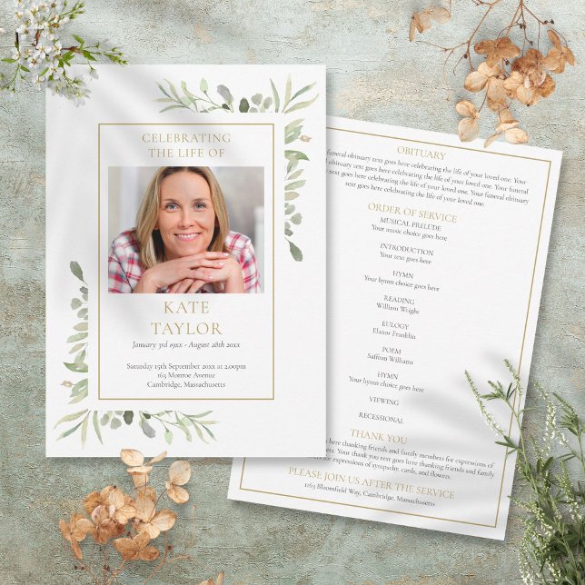 Convite Programa de Ordem de Serviço de Funeral Memorial d (Greenery Funeral Memorial Order Of Service Program)