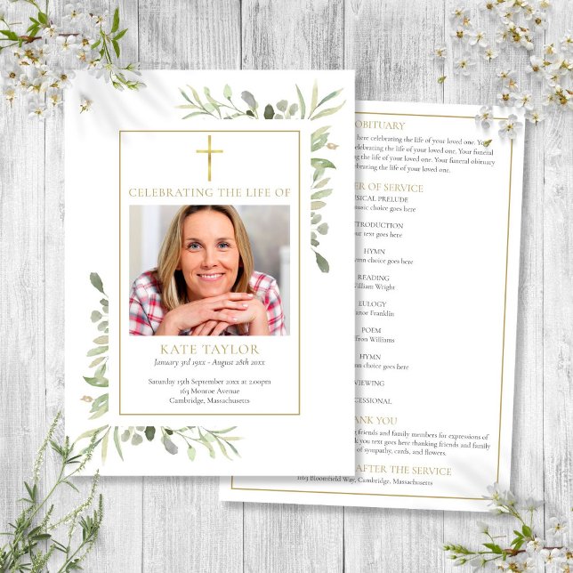Convite Programa de Ordem de Serviço Foliar do Funeral Cri (Christian Funeral Foliage Order Of Service Program)