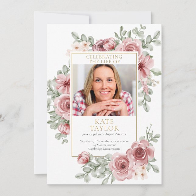 Convite Programa de Ordem de Serviço Funeral Floral Rosa E (Frente)