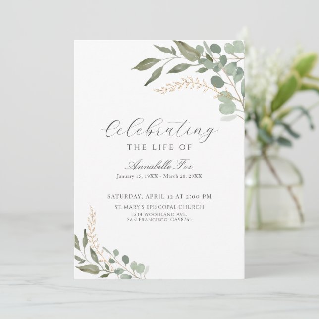 Convite Programa De Ordem Funeral Do Eucalyptus (Em pé/Frente)