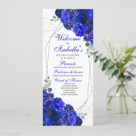 Convite Programa de Quinceanera Floral Real Azul e Prata