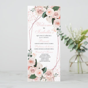 Convite Programa de Quinceanera Floral Rosa-Blush