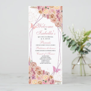 Convite Programa de Quinceanera Floral Rosa-Blush