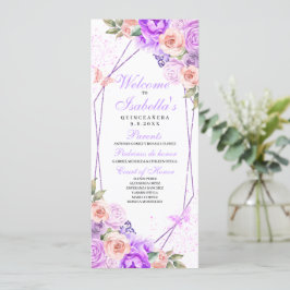 Convite Programa de Quinceanera Floral Rosa e Roxo