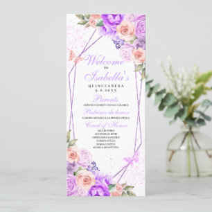 Convite Programa de Quinceanera Floral Rosa e Roxo