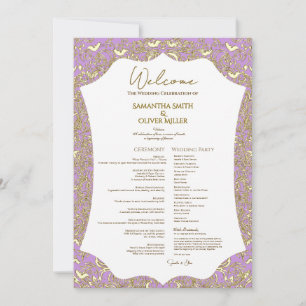 Convite Programa Dourado de Casamento de Borboletas Rosa