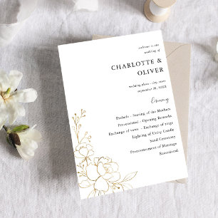 Convite Programa Dourado de Cerimônia de Casamento Floral