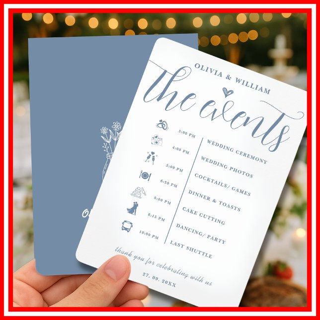 Convite Programa Dusty Blue Wedding Order of Events (Criador carregado)